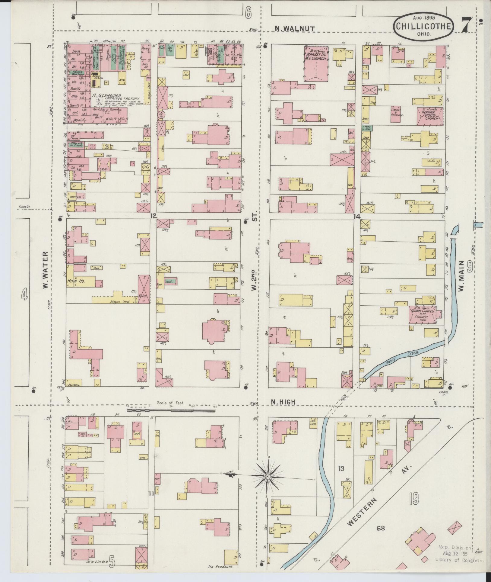 Sanborn Fire Insurance Map from Chillicothe, Ross County, Ohio (1895), Sheet #0007 - Complete Map Set gallery image, historic Sanborn map, vintage wall art, Ohio Ohio