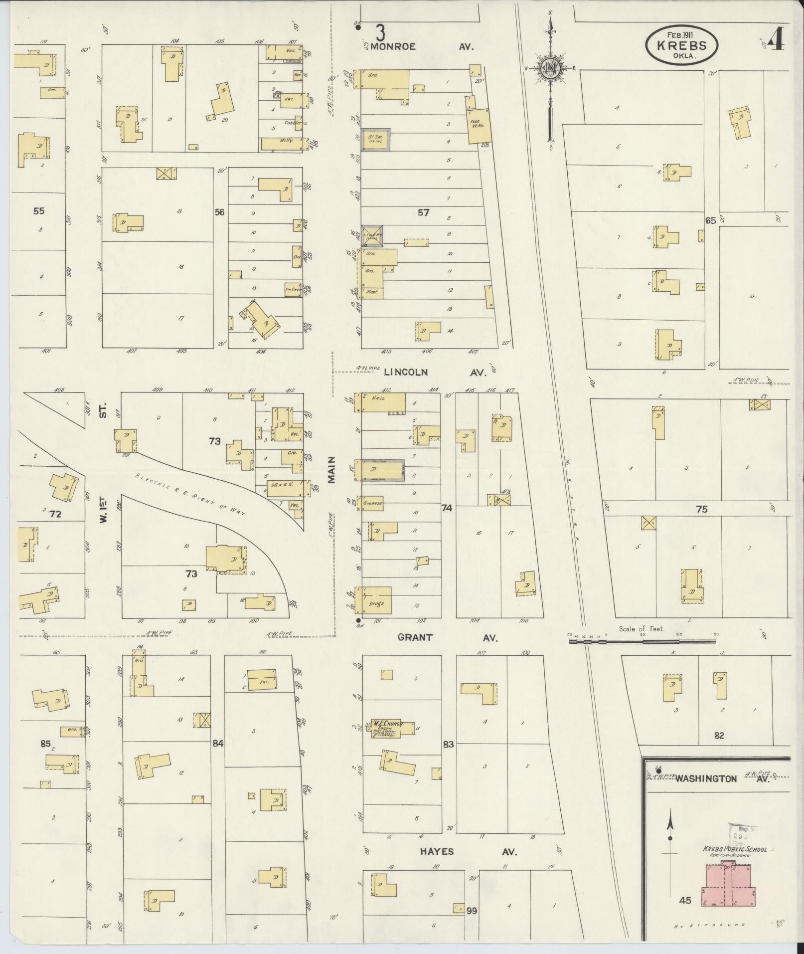 Sanborn Fire Insurance Map from Krebs, Pittsburg County, Oklahoma (1911), Sheet #0004 - Historic Sanborn Fire Insurance Map Print, vintage old map wall art, antique decor, genealogy gift, Oklahoma Oklahoma map