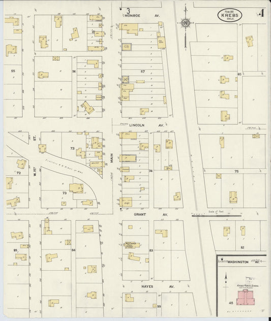 Sanborn Fire Insurance Map from Krebs, Pittsburg County, Oklahoma (1911), Sheet #0004 - Historic Sanborn Fire Insurance Map Print, vintage old map wall art, antique decor, genealogy gift, Oklahoma Oklahoma map