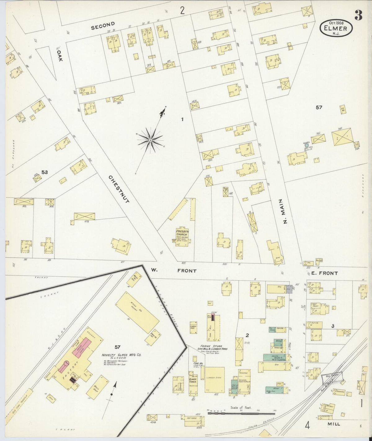 Sanborn Fire Insurance Map from Elmer, Salem County, New Jersey (1908), Sheet #0003 - Historic Sanborn Fire Insurance Map Print, vintage old map wall art, antique decor, genealogy gift, New Jersey New Jersey map
