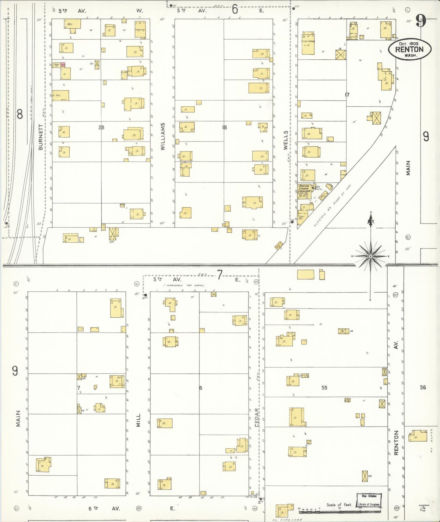 Sanborn Fire Insurance Map from Renton, King County, Washington (1909), Sheet #0009 - Complete Map Set gallery image, historic Sanborn map, vintage wall art, Washington Washington