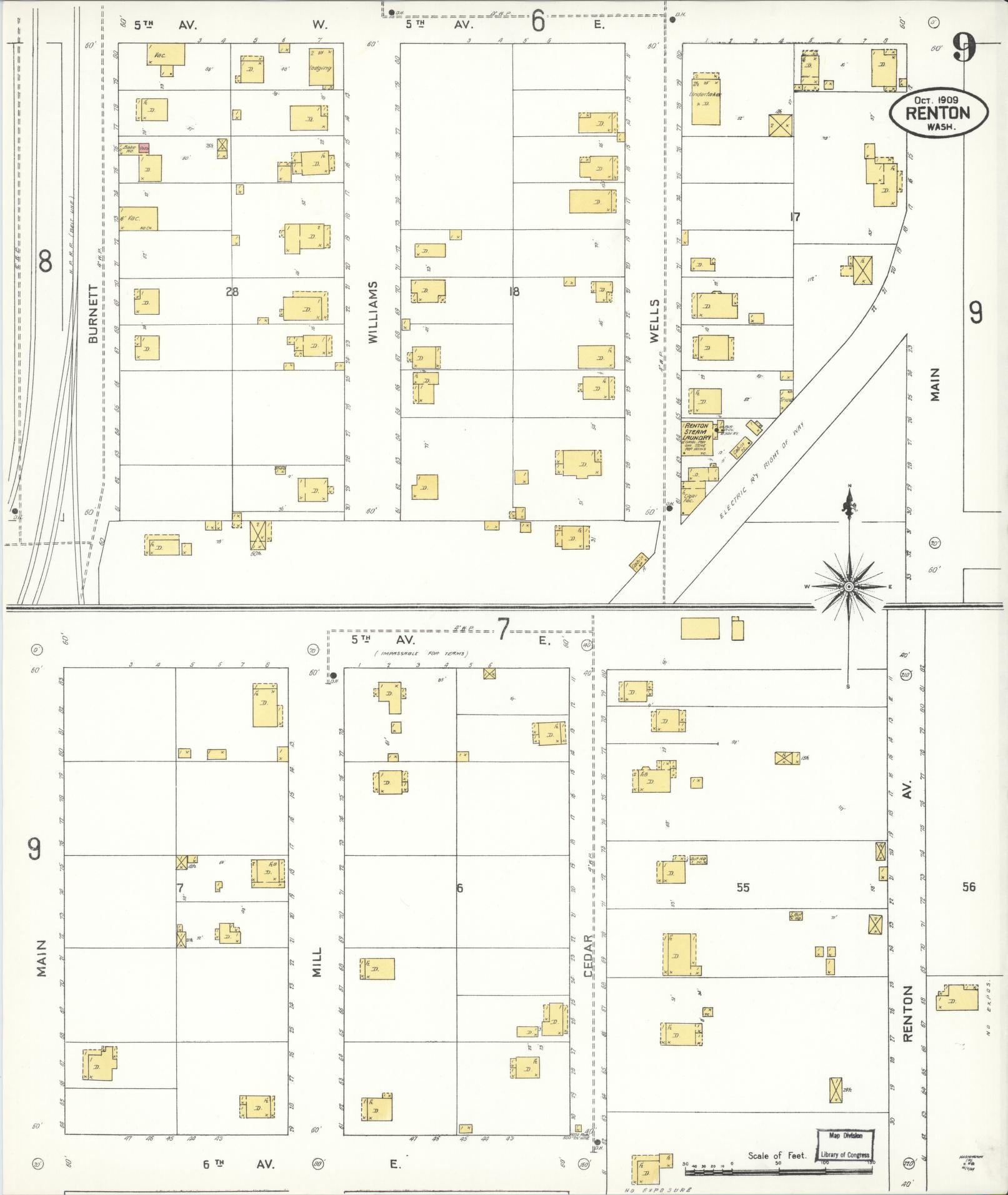 Sanborn Fire Insurance Map from Renton, King County, Washington (1909), Sheet #0009 - Complete Map Set gallery image, historic Sanborn map, vintage wall art, Washington Washington