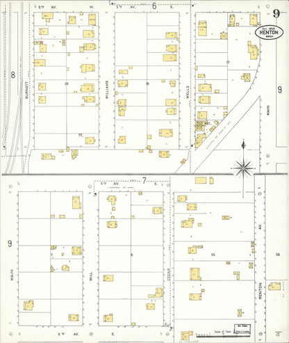 Sanborn Fire Insurance Map from Renton, King County, Washington (1909), Sheet #0009 - Complete Map Set gallery image, historic Sanborn map, vintage wall art, Washington Washington