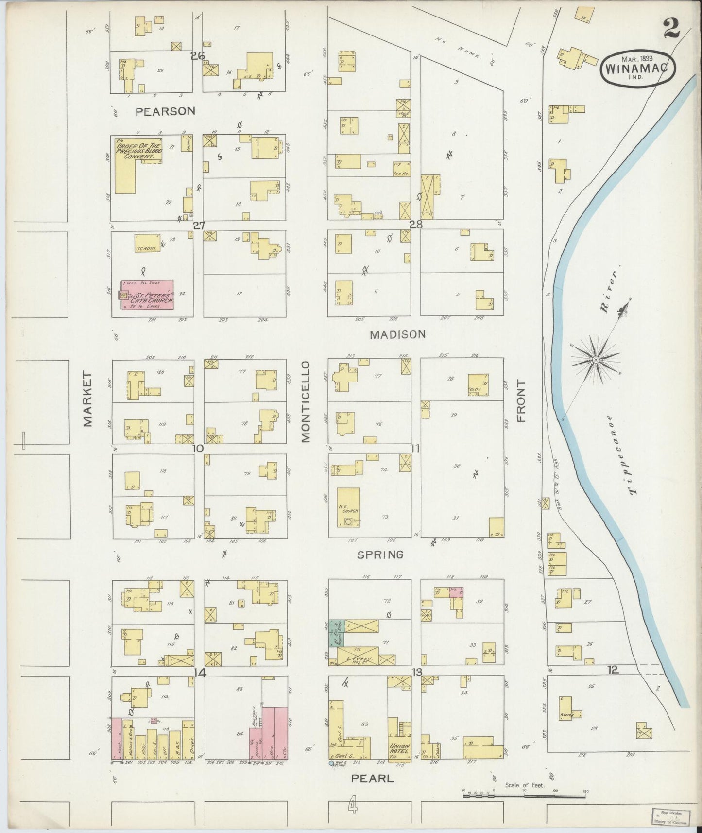 Sanborn Fire Insurance Map from Winamac, Pulaski County, Indiana (1893), Sheet #0002 - Complete Map Set gallery image, historic Sanborn map, vintage wall art, Indiana Indiana