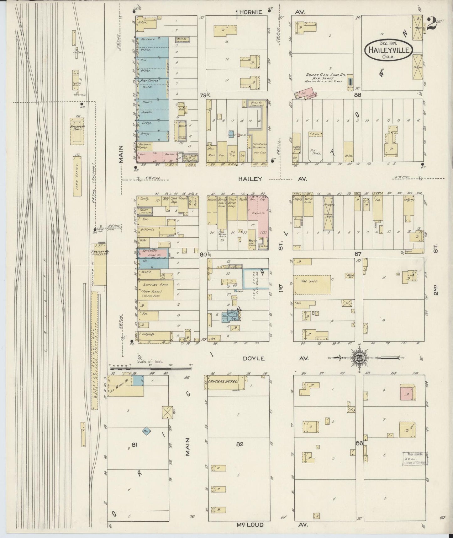 Sanborn Fire Insurance Map from Hailyville, Pittsburg County, Oklahoma (1914), Sheet #0002 - Historic Sanborn Fire Insurance Map Print, vintage old map wall art, antique decor, genealogy gift, Oklahoma Oklahoma map