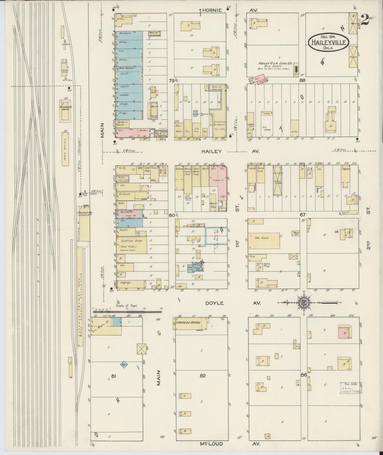 Sanborn Fire Insurance Map from Hailyville, Pittsburg County, Oklahoma (1914), Sheet #0002 - Historic Sanborn Fire Insurance Map Print, vintage old map wall art, antique decor, genealogy gift, Oklahoma Oklahoma map