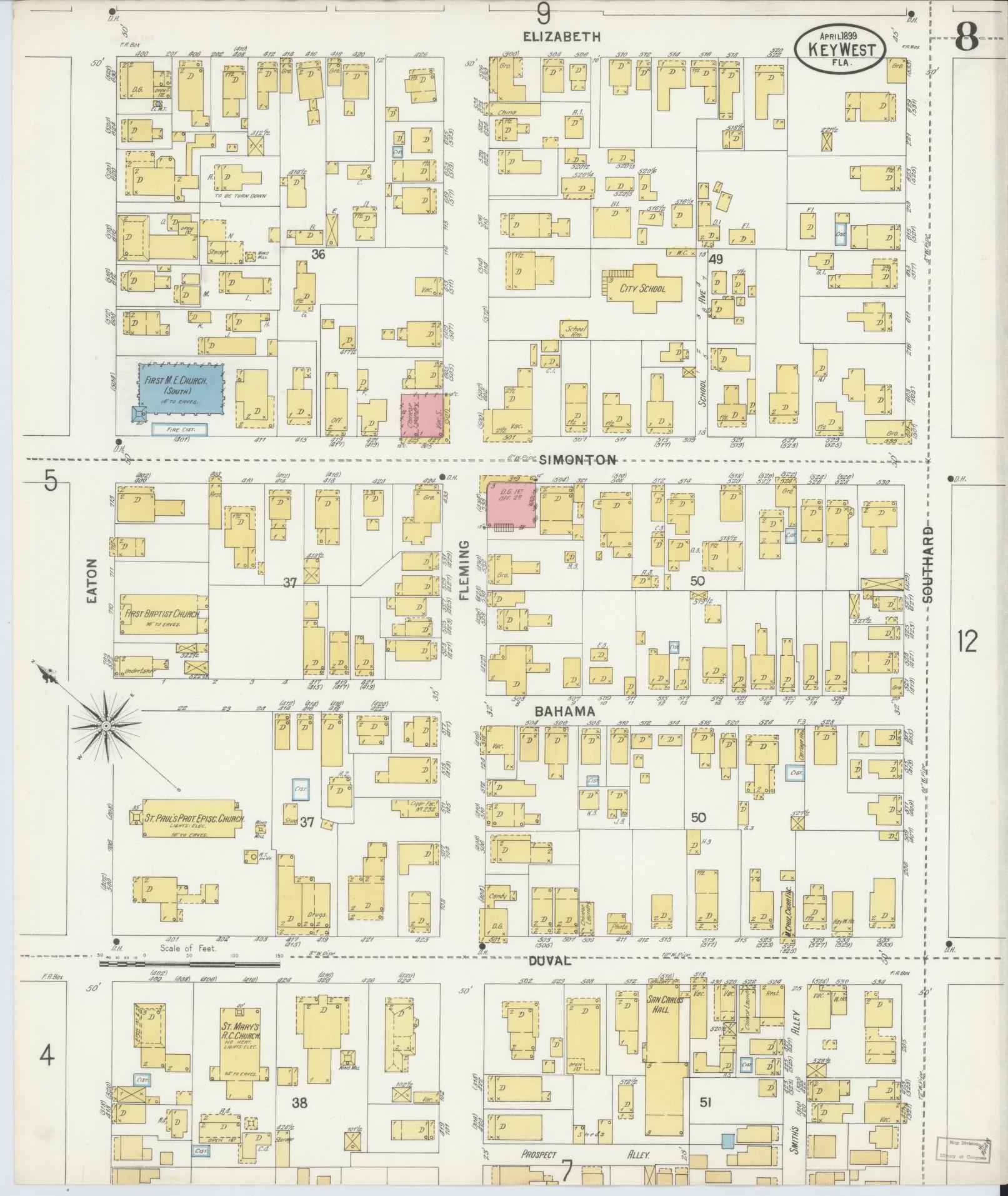 Sanborn Fire Insurance Map from Key West, Monroe County, Florida (1899), Sheet #0008 - Complete Map Set gallery image, historic Sanborn map, vintage wall art, Florida Florida