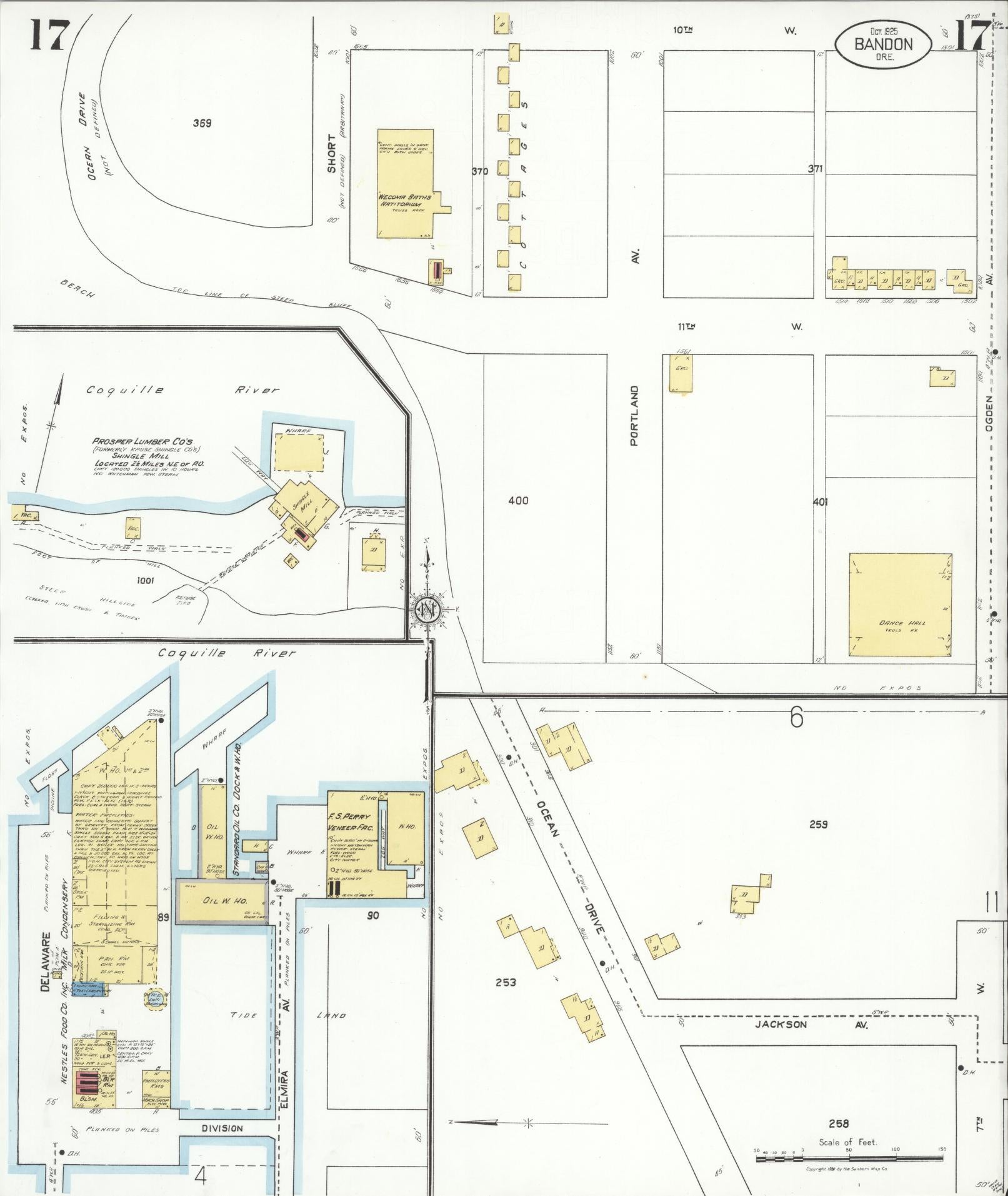 Sanborn Fire Insurance Map from Bandon, Coos County, Oregon (1925), Sheet #0017 - Complete Map Set gallery image, historic Sanborn map, vintage wall art, Oregon Oregon