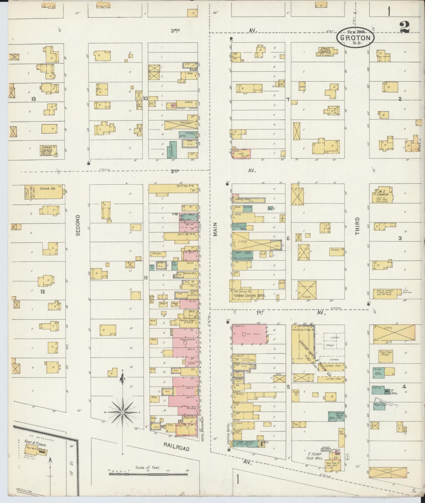 Sanborn Fire Insurance Map from Groton, Brown County, South Dakota (1904), Sheet #0002 - Complete Map Set gallery image, historic Sanborn map, vintage wall art, South Dakota South Dakota