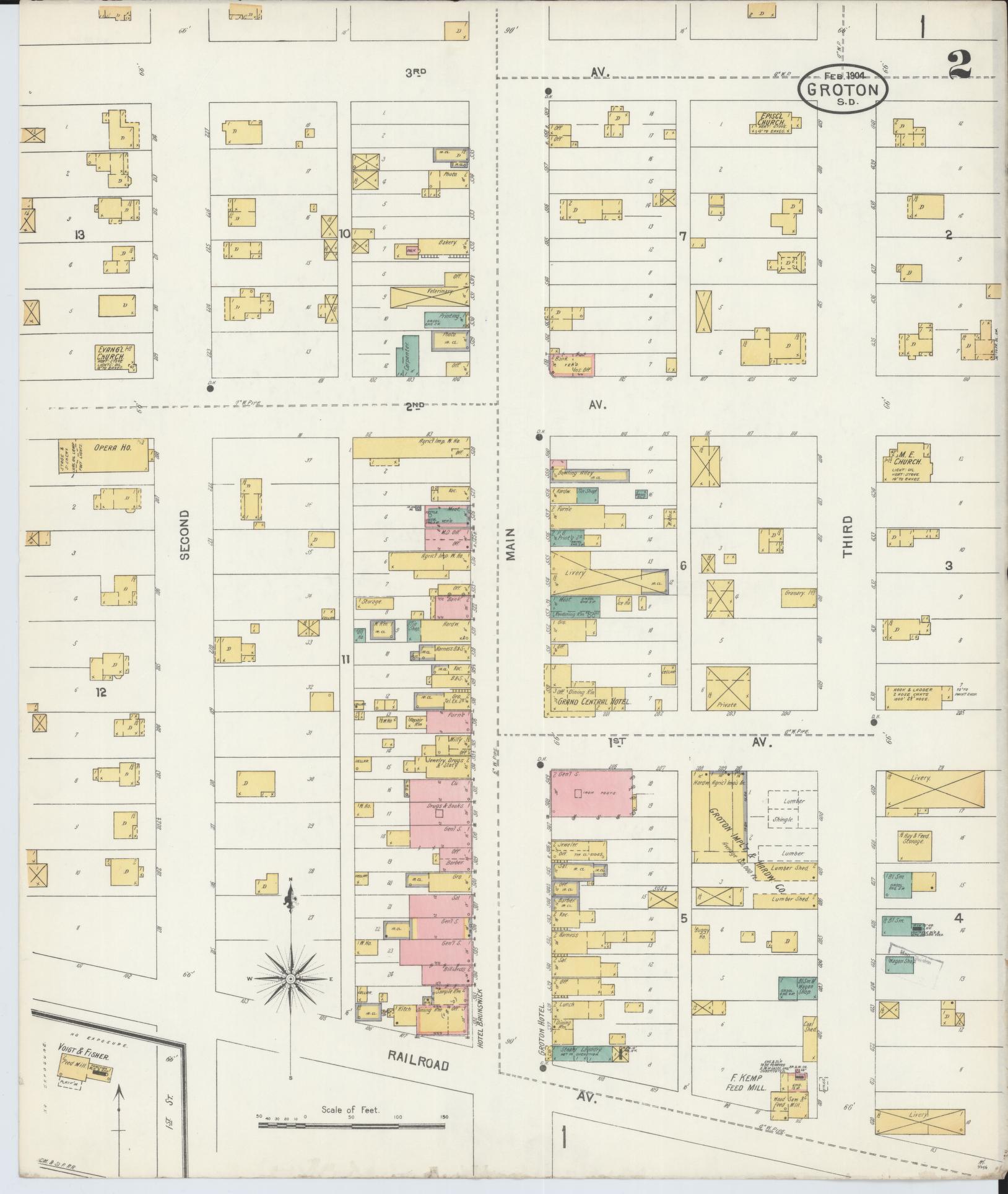 Sanborn Fire Insurance Map from Groton, Brown County, South Dakota (1904), Sheet #0002 - Complete Map Set gallery image, historic Sanborn map, vintage wall art, South Dakota South Dakota