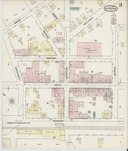 Sanborn Fire Insurance Map from Durham, Durham County, North Carolina (1888), Sheet #0003 - Historic Sanborn Fire Insurance Map Print, vintage old map wall art, antique decor, genealogy gift, North Carolina North Carolina map