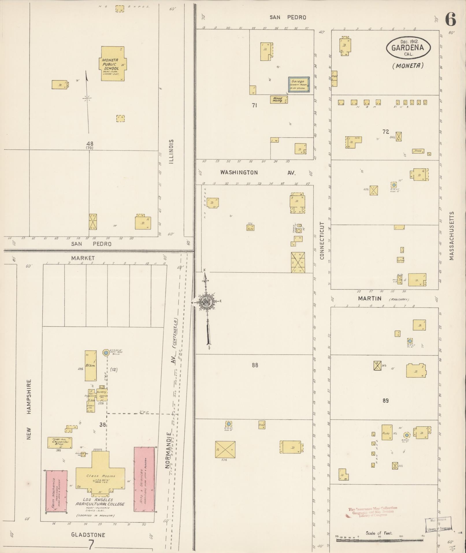 Sanborn Fire Insurance Map from Gardena, Los Angeles County, California (1912), Sheet #0006 - Historic Sanborn Fire Insurance Map Print, vintage old map wall art, antique decor, genealogy gift, California California map