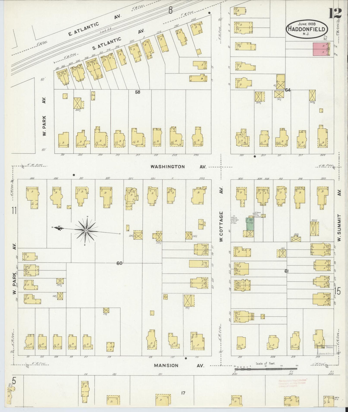 Sanborn Fire Insurance Map from Haddonfield, Camden County, New Jersey (1908), Sheet #0012 - Complete Map Set gallery image, historic Sanborn map, vintage wall art, New Jersey New Jersey