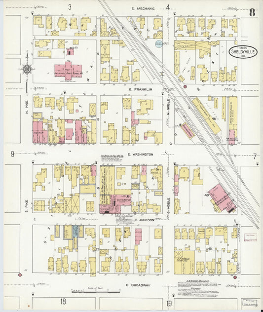 Sanborn Fire Insurance Map from Shelbyville, Shelby County, Indiana (1910), Sheet #0008 - Historic Sanborn Fire Insurance Map Print, vintage old map wall art, antique decor, genealogy gift, Indiana Indiana map