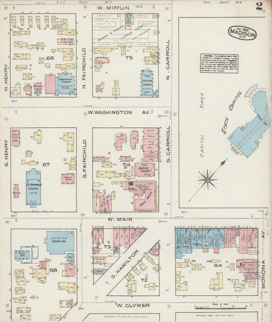 Sanborn Fire Insurance Map from Madison, Dane County, Wisconsin (1885), Sheet #0002 - Historic Sanborn Fire Insurance Map Print, vintage old map wall art, antique decor, genealogy gift, Wisconsin Wisconsin map