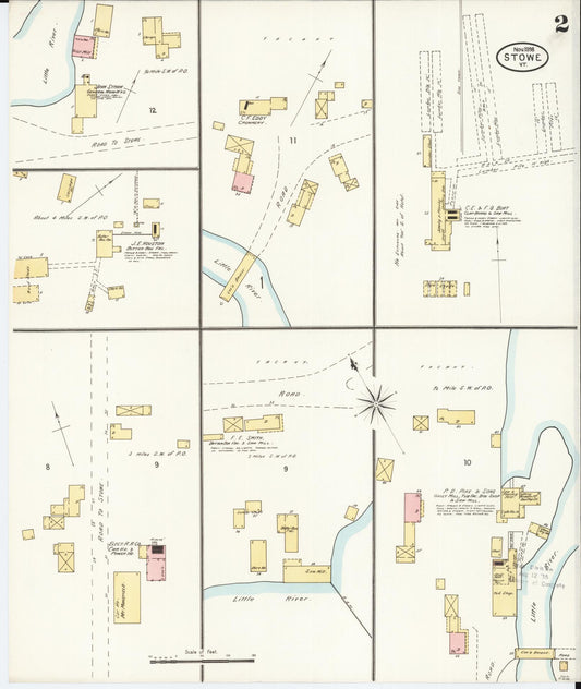 Sanborn Fire Insurance Map from Stowe, Lamoille County, Vermont (1898), Sheet #0002 - Historic Sanborn Fire Insurance Map Print, vintage old map wall art, antique decor, genealogy gift, Vermont Vermont map