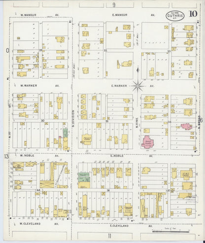 Sanborn Fire Insurance Map from Guthrie, Logan County, Oklahoma (1898), Sheet #0010 - Complete Map Set gallery image, historic Sanborn map, vintage wall art, Oklahoma Oklahoma