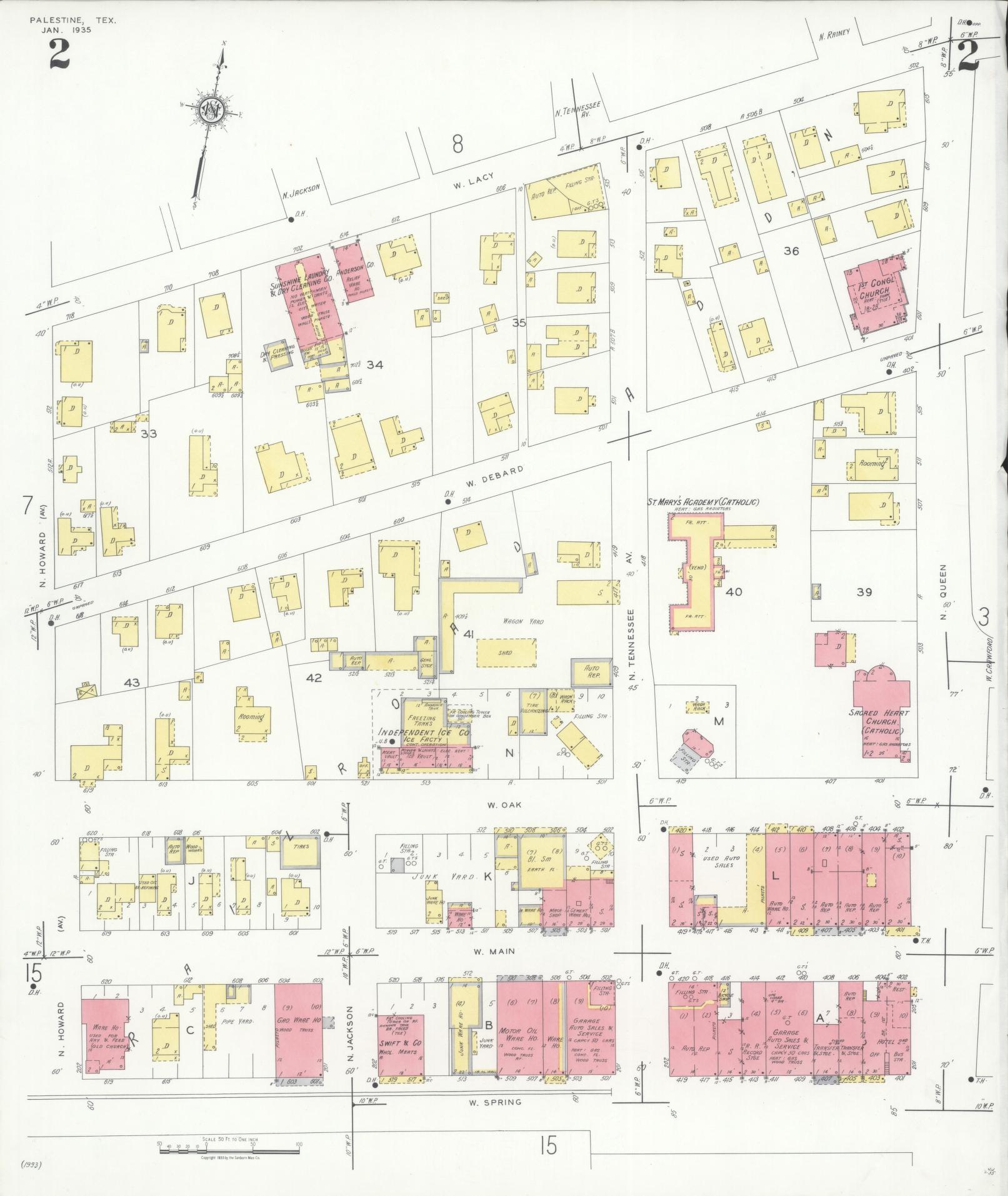 Sanborn Fire Insurance Map from Palestine, Anderson County, Texas (1935), Sheet #0002 - Historic Sanborn Fire Insurance Map Print, vintage old map wall art, antique decor, genealogy gift, Texas Texas map