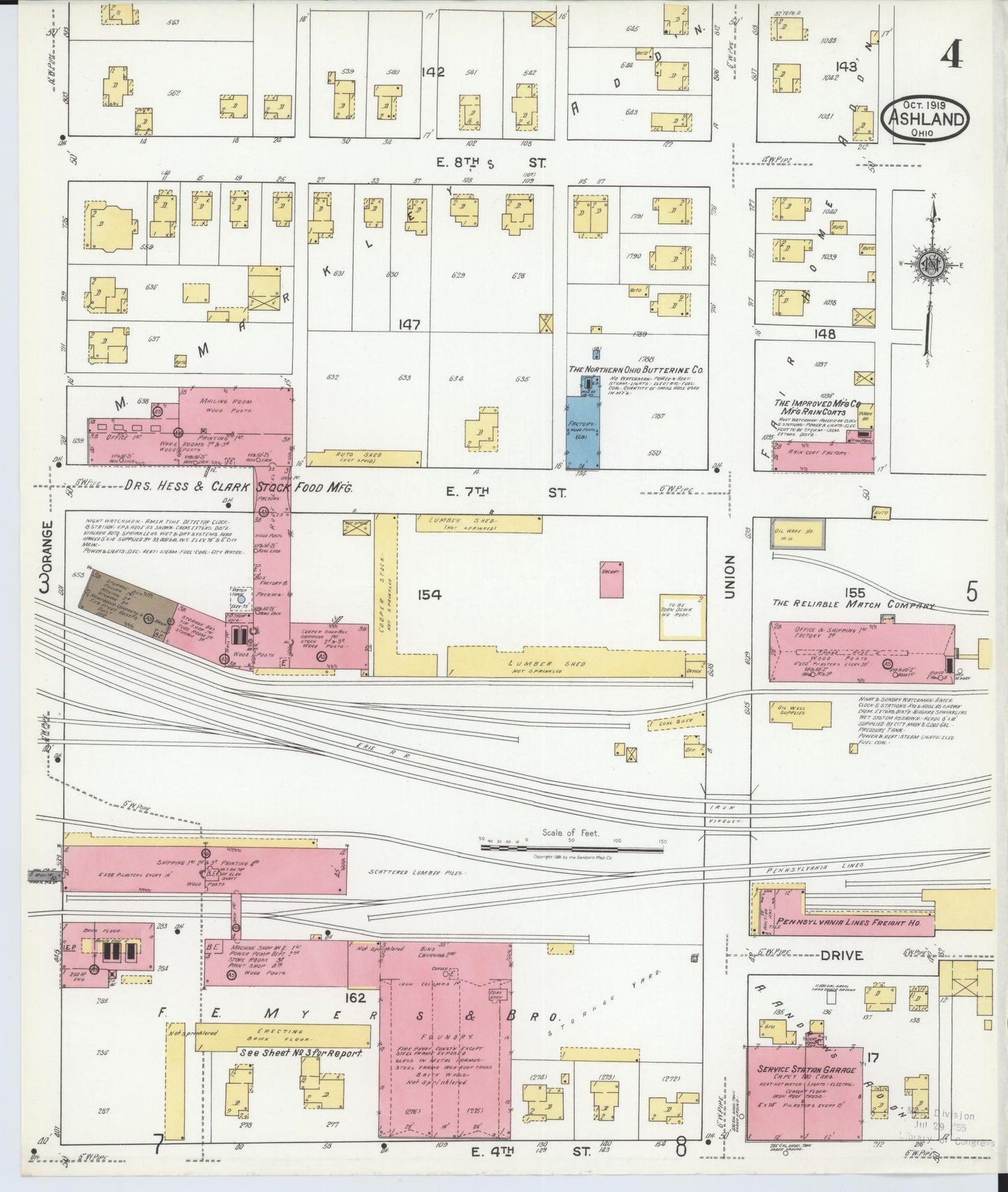 Sanborn Fire Insurance Map from Ashland, Ashland County, Ohio (1919), Sheet #0004 - Historic Sanborn Fire Insurance Map Print, vintage old map wall art, antique decor, genealogy gift, Ohio Ohio map