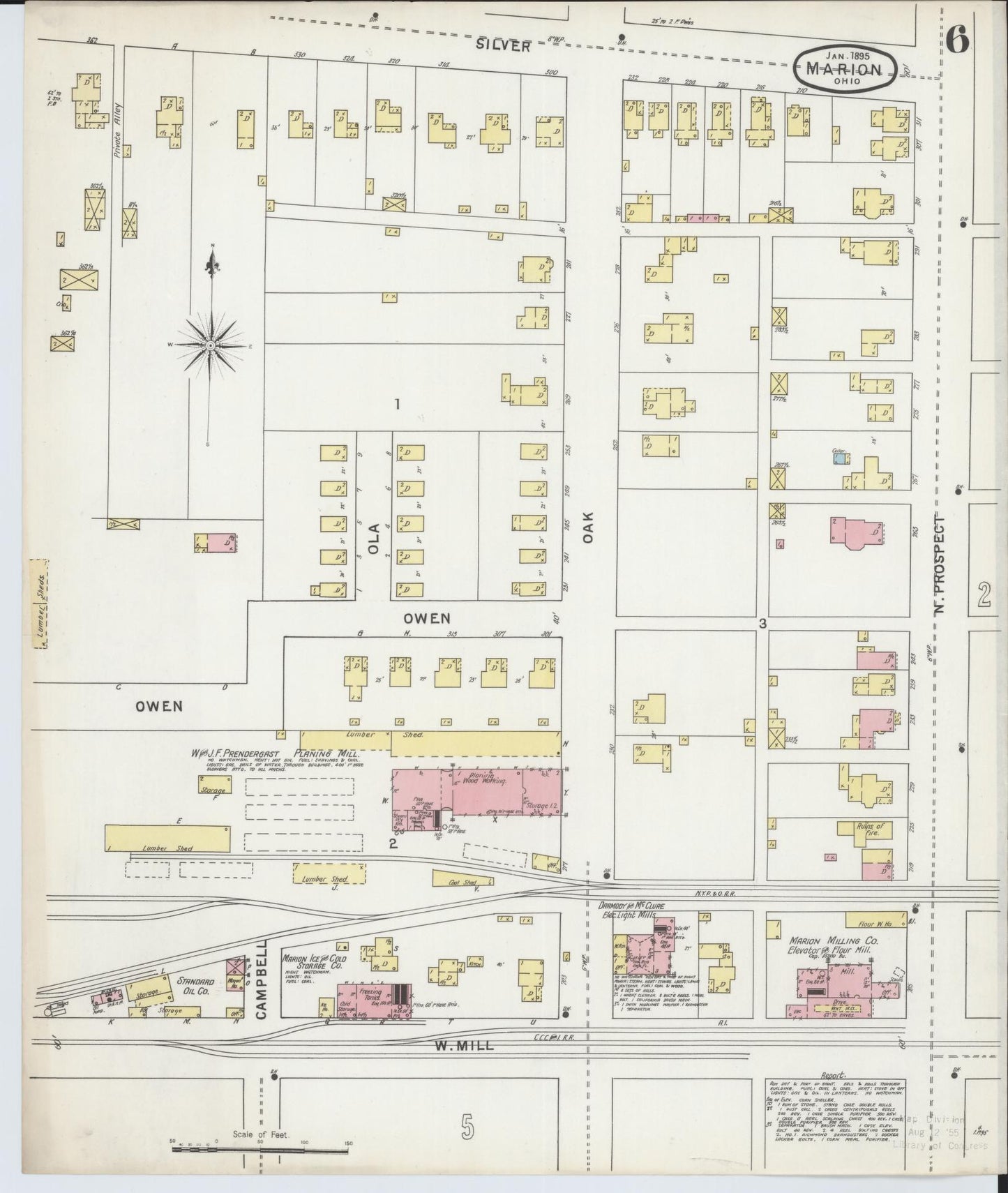 Sanborn Fire Insurance Map from Marion, Marion County, Ohio (1895), Sheet #0006 - Historic Sanborn Fire Insurance Map Print, vintage old map wall art, antique decor, genealogy gift, Ohio Ohio map