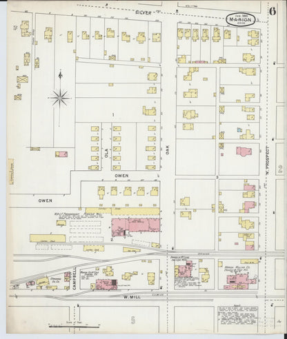 Sanborn Fire Insurance Map from Marion, Marion County, Ohio (1895), Sheet #0006 - Historic Sanborn Fire Insurance Map Print, vintage old map wall art, antique decor, genealogy gift, Ohio Ohio map