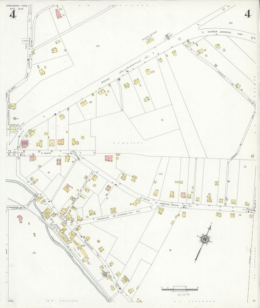 Sanborn Fire Insurance Map from Jonesboro, Washington County, Tennessee (1939), Sheet #0004 - Historic Sanborn Fire Insurance Map Print, vintage old map wall art, antique decor, genealogy gift, Tennessee Tennessee map