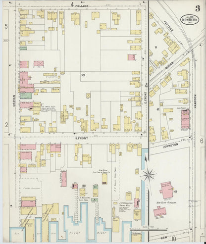 Sanborn Fire Insurance Map from New Bern, Craven County, North Carolina (1898), Sheet #0003 - Complete Map Set gallery image, historic Sanborn map, vintage wall art, North Carolina North Carolina