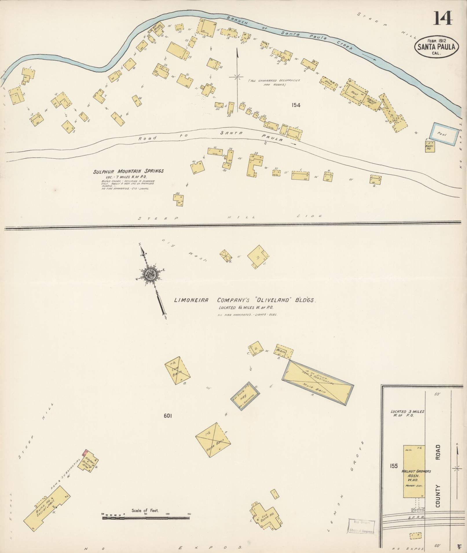 Sanborn Fire Insurance Map from Santa Paula, Ventura County, California (1912), Sheet #0014 - Complete Map Set gallery image, historic Sanborn map, vintage wall art, California California