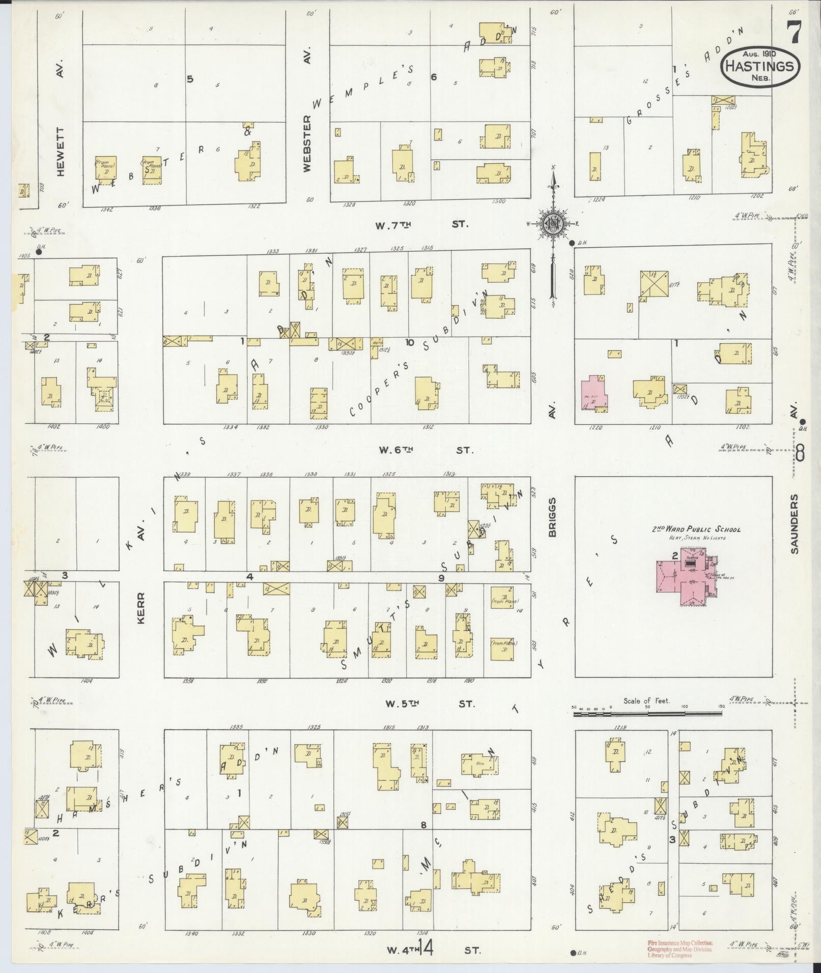 Sanborn Fire Insurance Map from Hastings, Adams County, Nebraska (1910), Sheet #0007 - Historic Sanborn Fire Insurance Map Print, vintage old map wall art, antique decor, genealogy gift, Nebraska Nebraska map