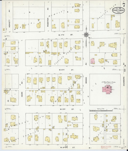 Sanborn Fire Insurance Map from Hastings, Adams County, Nebraska (1910), Sheet #0007 - Historic Sanborn Fire Insurance Map Print, vintage old map wall art, antique decor, genealogy gift, Nebraska Nebraska map