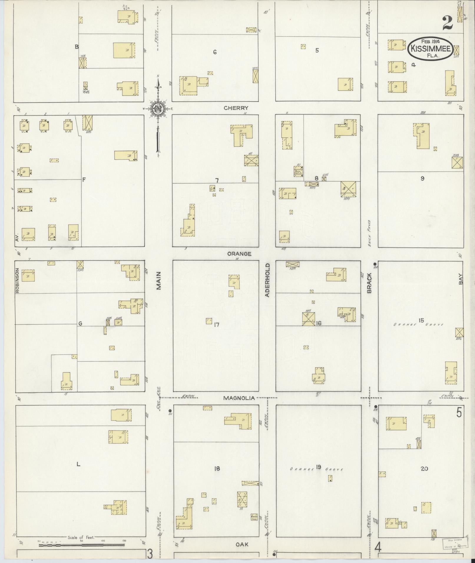 Sanborn Fire Insurance Map from Kissimmee, Osceola County, Florida (1914), Sheet #0002 - Complete Map Set gallery image, historic Sanborn map, vintage wall art, Florida Florida