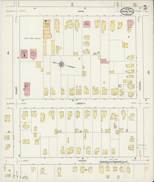 Sanborn Fire Insurance Map from Penn Yan, Yates County, New York (1915), Sheet #0004 - Historic Sanborn Fire Insurance Map Print, vintage old map wall art, antique decor, genealogy gift, New York New York map