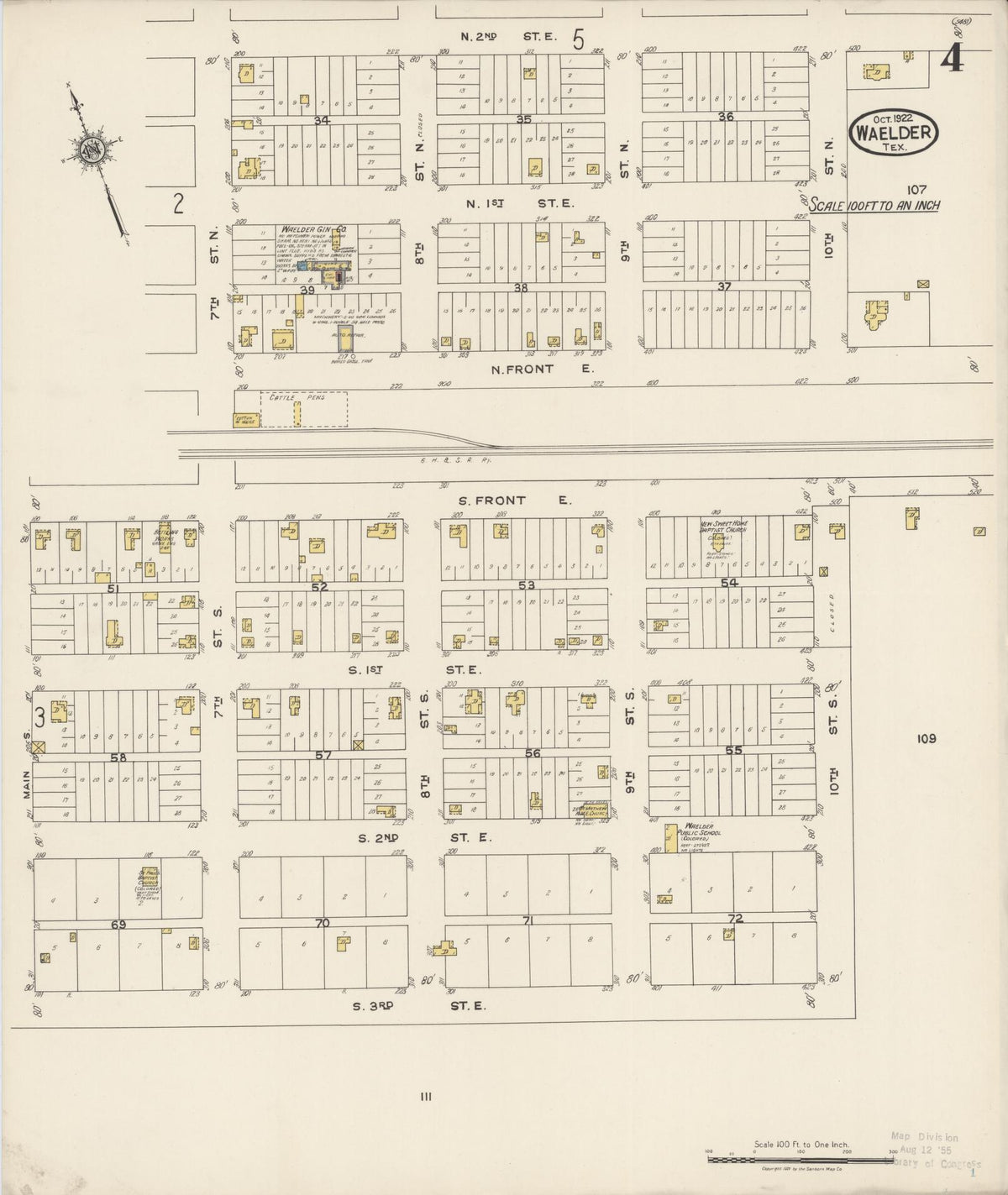 Sanborn Fire Insurance Map from Waelder, Gonzales County, Texas (1922), Sheet #0004 - Complete Map Set gallery image, historic Sanborn map, vintage wall art, Texas Texas