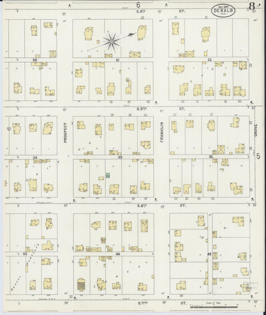 Sanborn Fire Insurance Map from De Kalb, De Kalb County, Illinois (1897), Sheet #0008 - Historic Sanborn Fire Insurance Map Print, vintage old map wall art, antique decor, genealogy gift, Illinois Illinois map