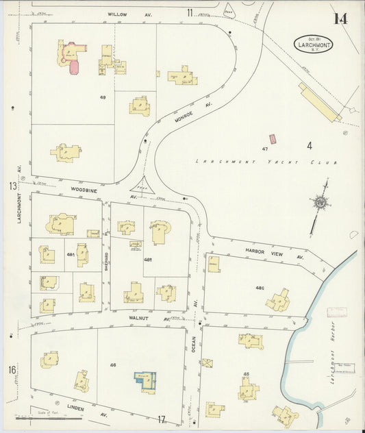 Sanborn Fire Insurance Map from Larchmont, Westchester County, New York (1911), Sheet #0014 - Historic Sanborn Fire Insurance Map Print, vintage old map wall art, antique decor, genealogy gift, New York New York map