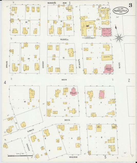 Sanborn Fire Insurance Map from Russellville, Pope County, Arkansas (1904), Sheet #0003 - Historic Sanborn Fire Insurance Map Print, vintage old map wall art, antique decor, genealogy gift, Arkansas Arkansas map