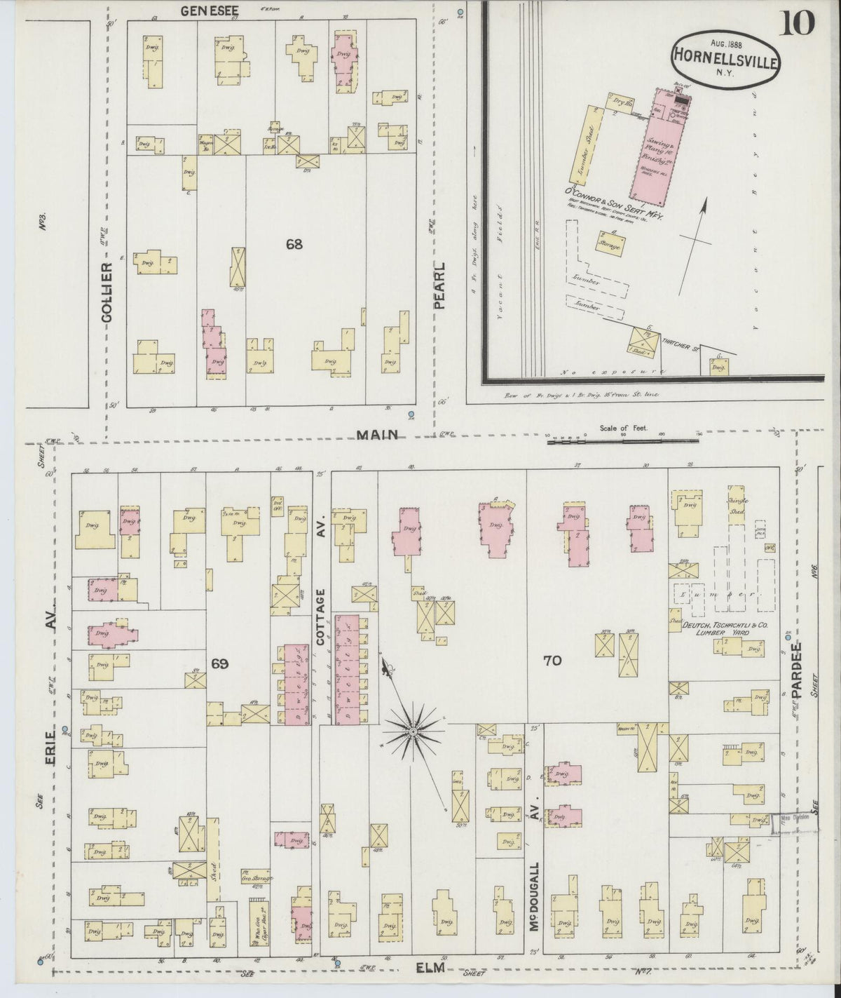 Sanborn Fire Insurance Map from Hornell, Steuben County, New York (1888), Sheet #0010 - Complete Map Set gallery image, historic Sanborn map, vintage wall art, New York New York