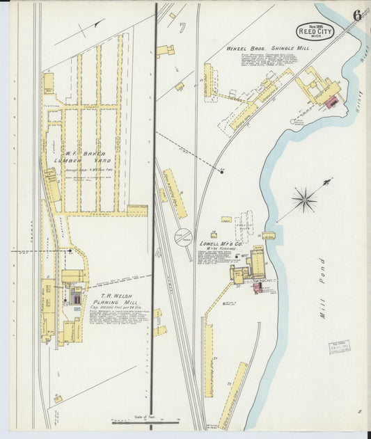 Sanborn Fire Insurance Map from Reed City, Osceola County, Michigan (1895), Sheet #0006 - Historic Sanborn Fire Insurance Map Print, vintage old map wall art, antique decor, genealogy gift, Michigan Michigan map