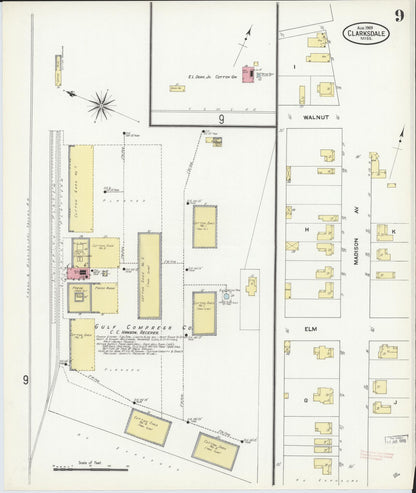 Sanborn Fire Insurance Map from Clarksdale, Coahoma County, Mississippi (1909), Sheet #0009 - Complete Map Set gallery image, historic Sanborn map, vintage wall art, Mississippi Mississippi