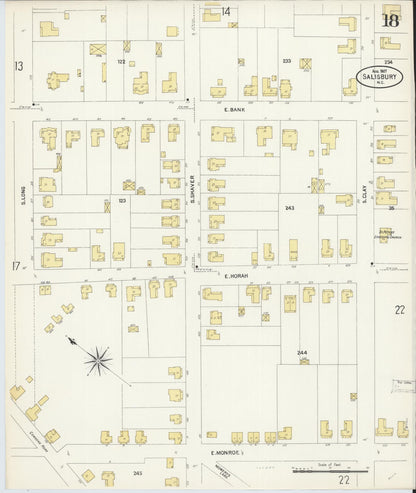 Sanborn Fire Insurance Map from Salisbury, Rowan County, North Carolina (1907), Sheet #0018 - Historic Sanborn Fire Insurance Map Print, vintage old map wall art, antique decor, genealogy gift, North Carolina North Carolina map