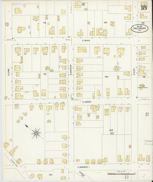 Sanborn Fire Insurance Map from Salisbury, Rowan County, North Carolina (1907), Sheet #0018 - Historic Sanborn Fire Insurance Map Print, vintage old map wall art, antique decor, genealogy gift, North Carolina North Carolina map