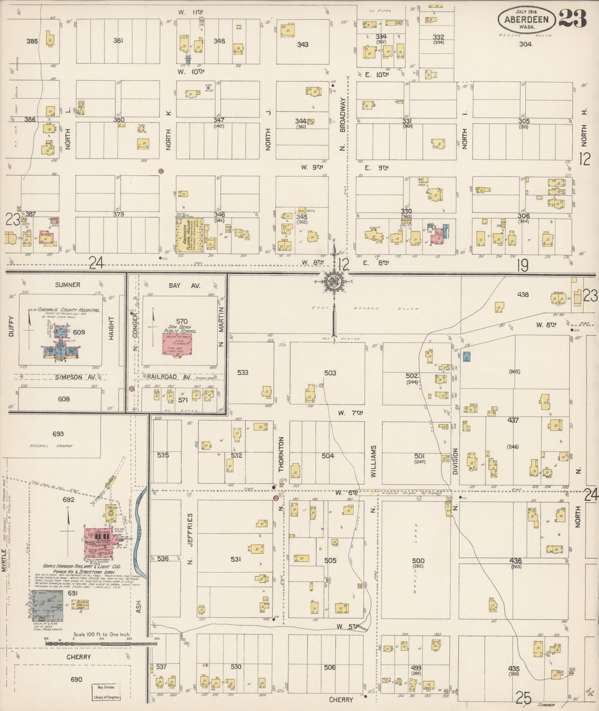Sanborn Fire Insurance Map from Aberdeen, Grays Harbor County, Washington (1914), Sheet #0023 - Complete Map Set gallery image, historic Sanborn map, vintage wall art, Washington Washington