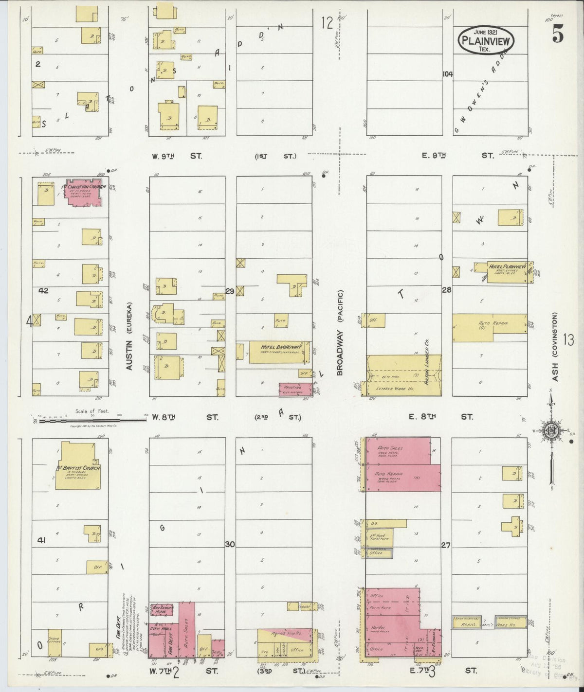 Sanborn Fire Insurance Map from Plainview, Hale County, Texas (1921), Sheet #0005 - Complete Map Set gallery image, historic Sanborn map, vintage wall art, Texas Texas