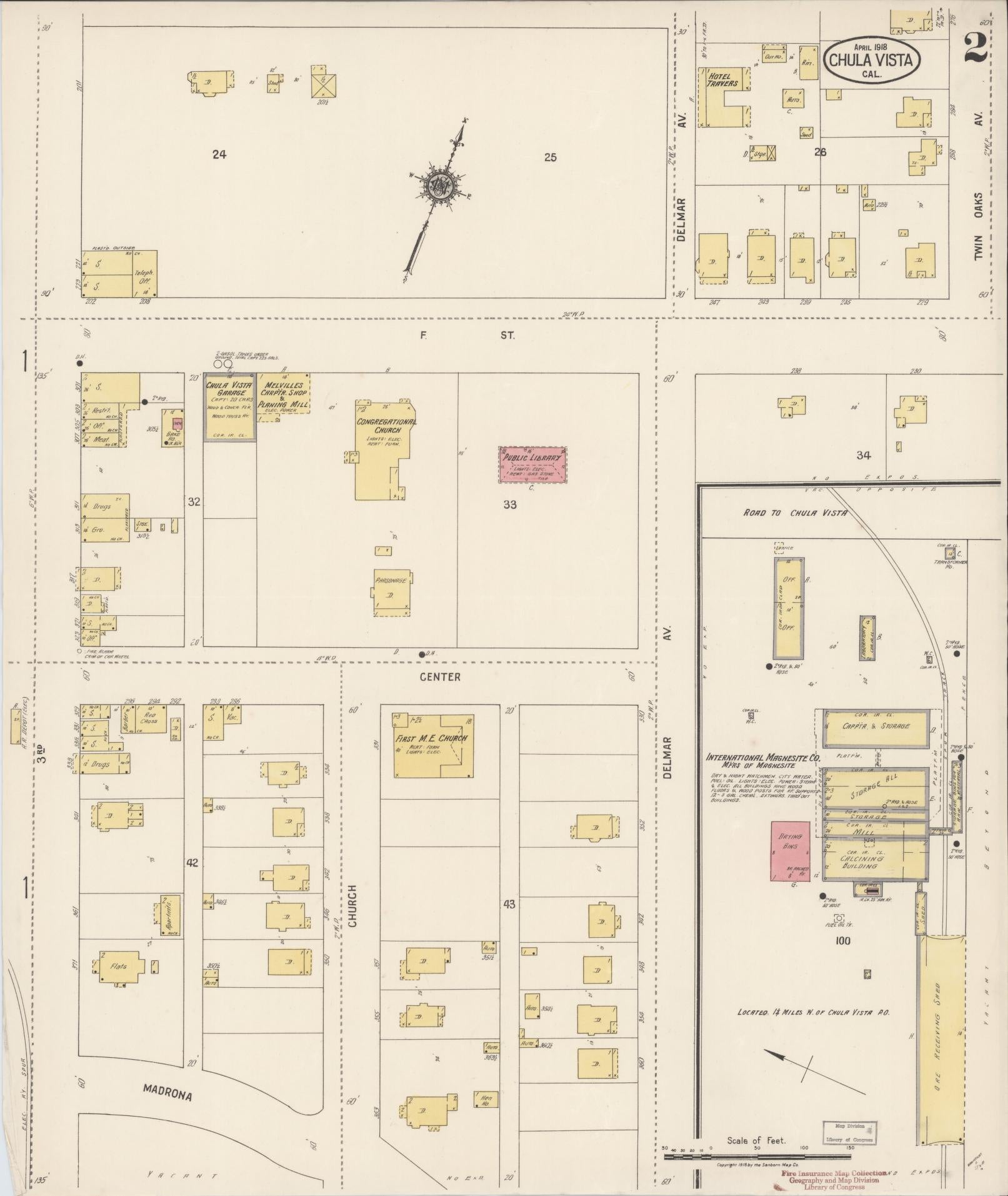 Sanborn Fire Insurance Map from Chula Vista, San Diego County, California (1918), Sheet #0002 - Historic Sanborn Fire Insurance Map Print, vintage old map wall art, antique decor, genealogy gift, California California map
