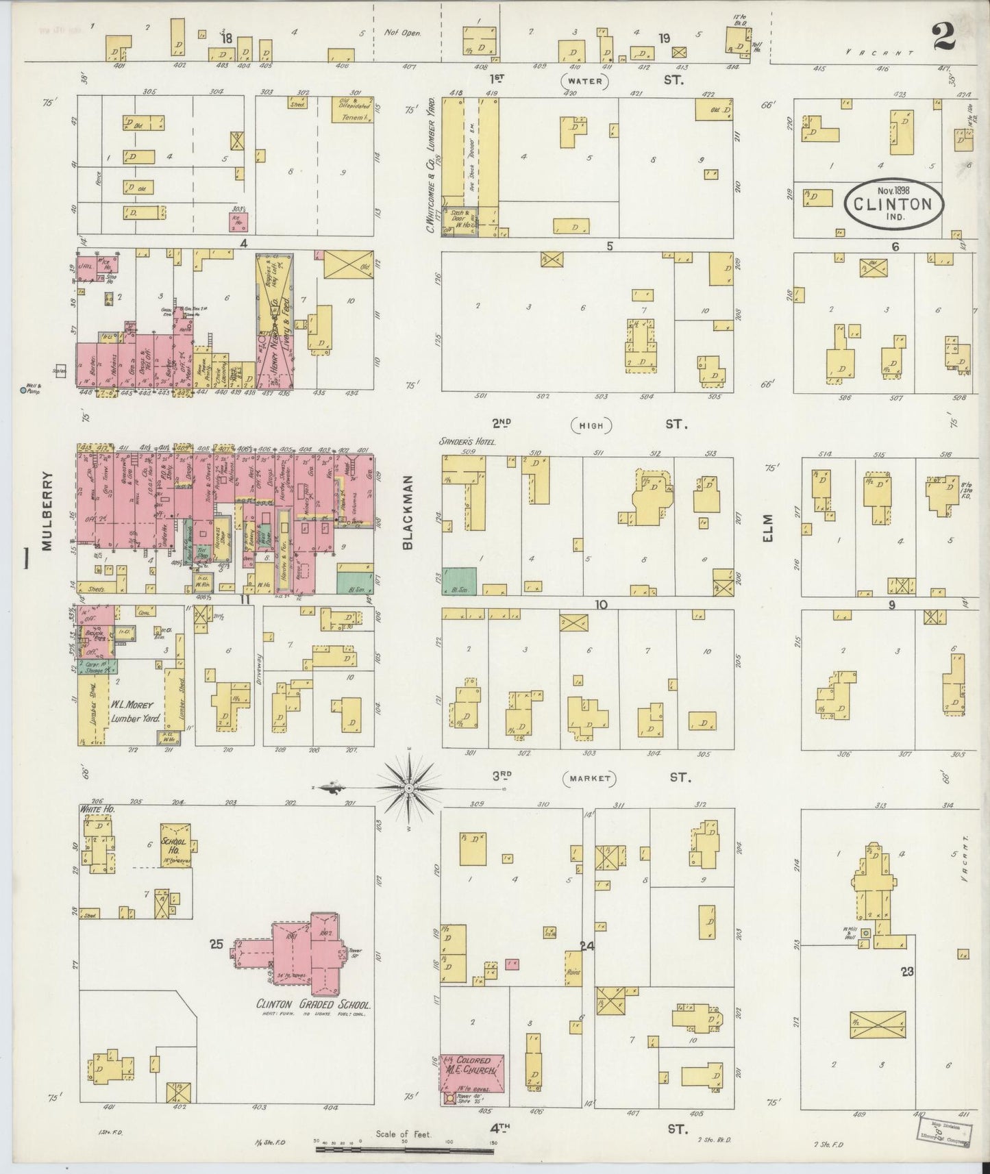 Sanborn Fire Insurance Map from Clinton, Vermillion County, Indiana (1898), Sheet #0002 - Complete Map Set gallery image, historic Sanborn map, vintage wall art, Indiana Indiana