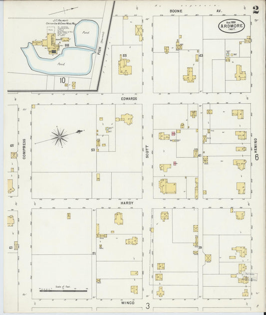Sanborn Fire Insurance Map from Ardmore, Carter County, Oklahoma (1898), Sheet #0002 - Historic Sanborn Fire Insurance Map Print, vintage old map wall art, antique decor, genealogy gift, Oklahoma Oklahoma map