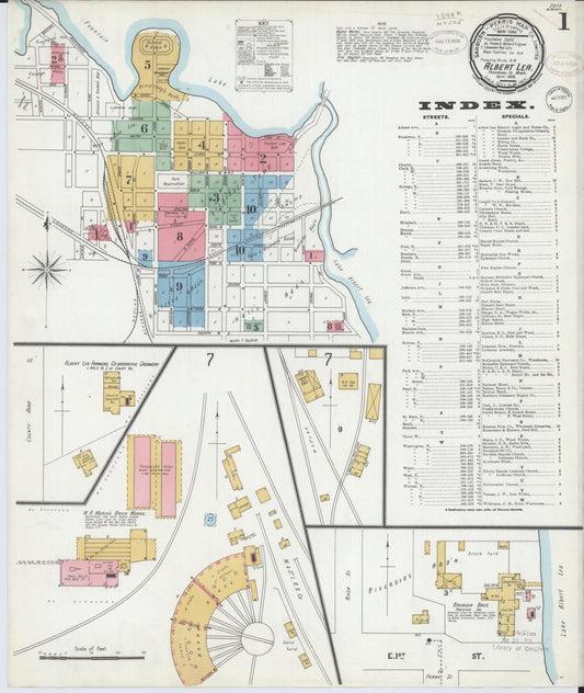 Sanborn Fire Insurance Map from Albert Lea, Freeborn County, Minnesota (1899), Sheet #0001 - Complete Map Set gallery image, historic Sanborn map, vintage wall art, Minnesota Minnesota