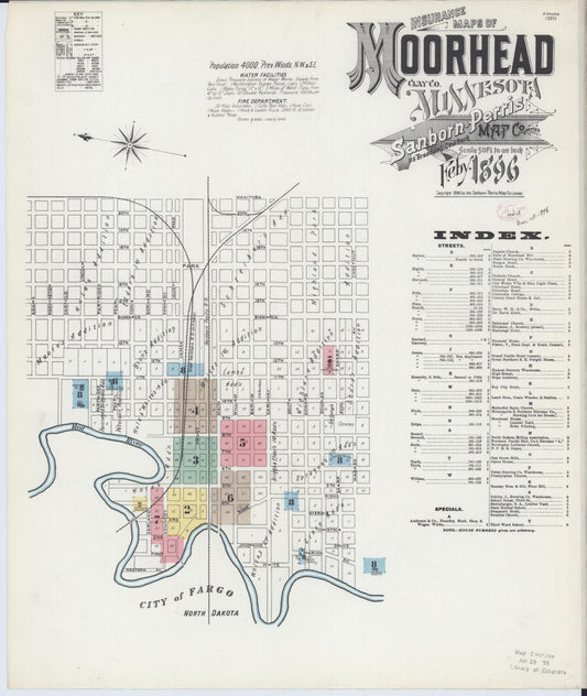 Sanborn Fire Insurance Map from Moorhead, Clay County, Minnesota (1896), Sheet #0001 - Historic Sanborn Fire Insurance Map Print, vintage old map wall art, antique decor, genealogy gift, Minnesota Minnesota map