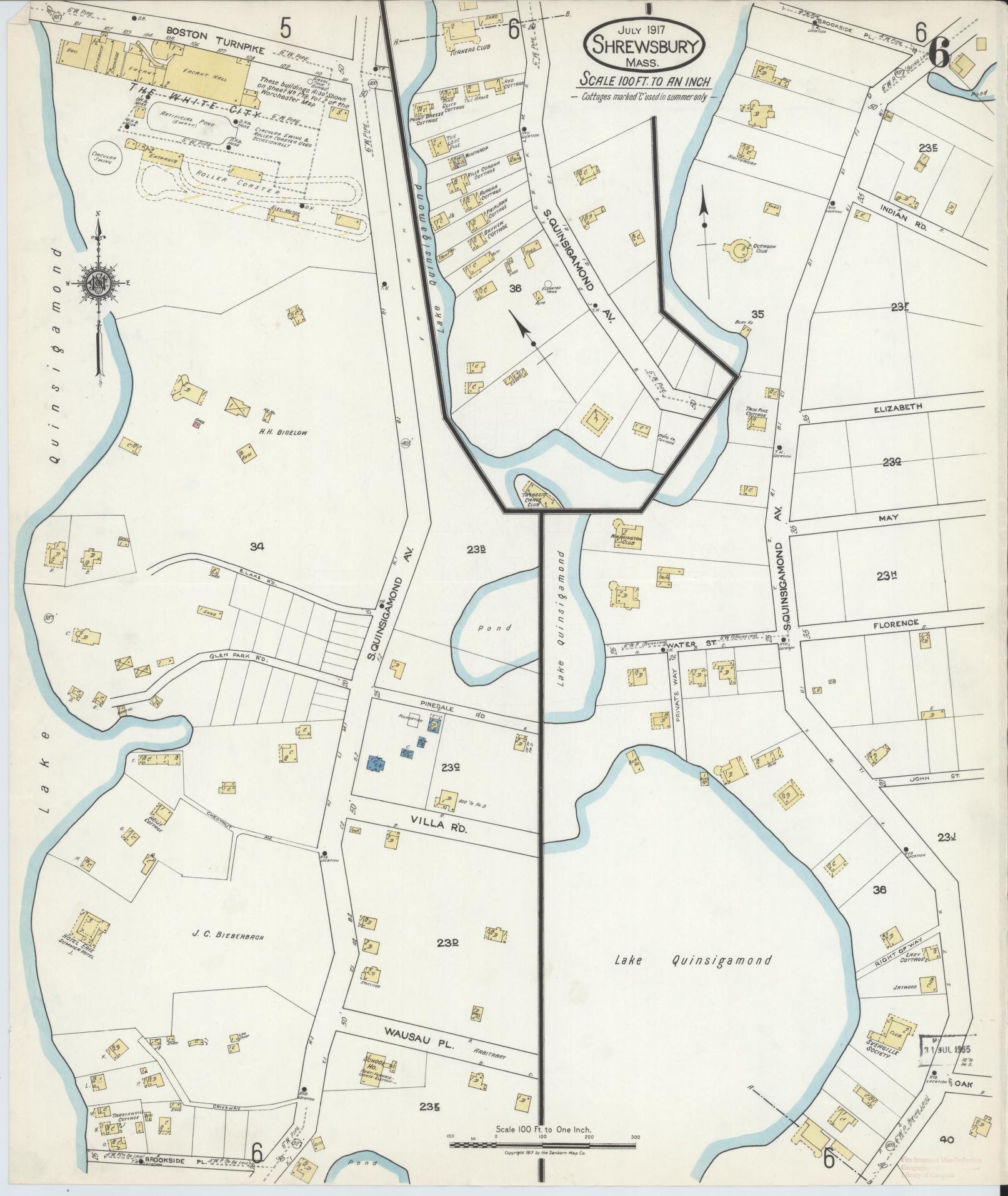 Sanborn Fire Insurance Map from Shrewsbury, Worcester County, Massachusetts (1917), Sheet #0006 - Historic Sanborn Fire Insurance Map Print, vintage old map wall art, antique decor, genealogy gift, Massachusetts Massachusetts map