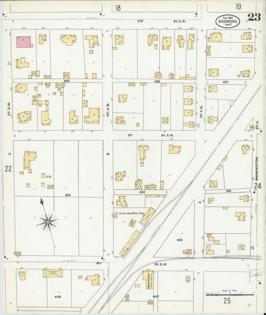 Sanborn Fire Insurance Map from Ardmore, Carter County, Oklahoma (1907), Sheet #0023 - Historic Sanborn Fire Insurance Map Print, vintage old map wall art, antique decor, genealogy gift, Oklahoma Oklahoma map